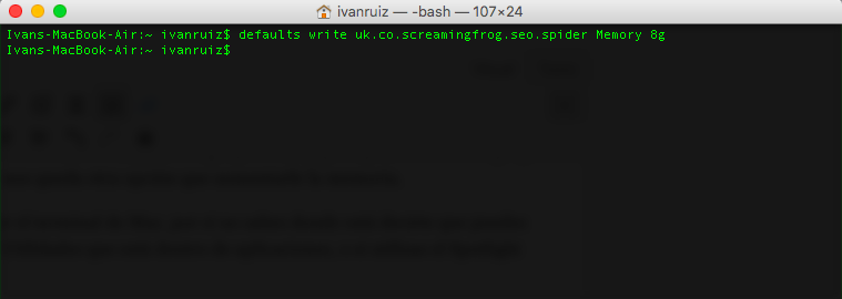 Aumentar en Mac la memoria de Screaming Frog
